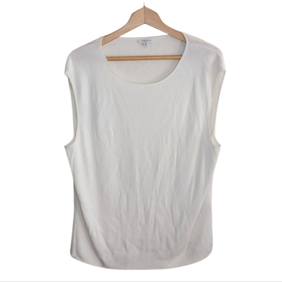 Lafayette 148 New York Tops - Lafayette 148 New York Finespun Voile Ivory Ribbed Crewneck Shell Tank Size 3X